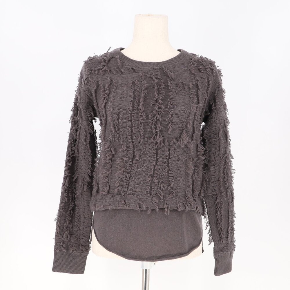 INHABIT Textured Fringe Wool Cashmere Crewneck Sweater Brown Size XS